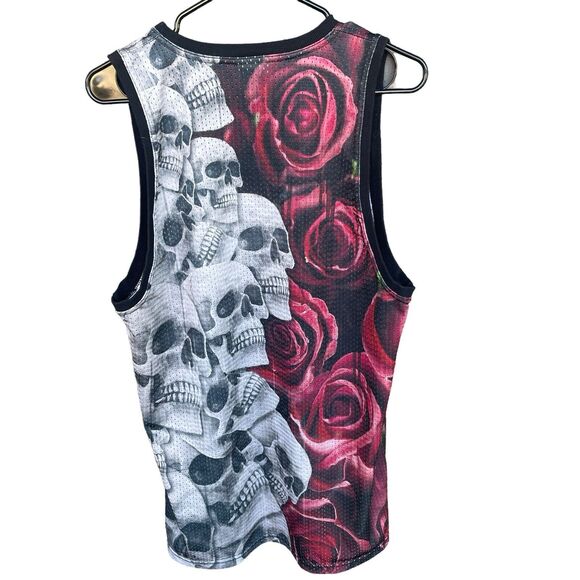 Skull & Roses Mens Mesh Tank Top Medium Y2K Hipster Streetwear Rock & Roll - Picture 2 of 8